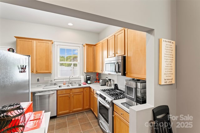 3007 Colonel Springs Way, Fort Mill, SC 29708 - kitchen featuring stainless steel appliances, a sink, light countertops, tile patterned flooring, and recessed lighting