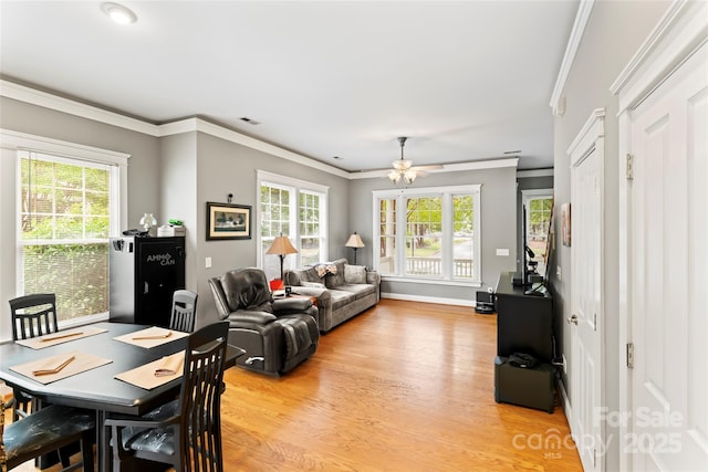 3007 Colonel Springs Way, Fort Mill, SC 29708 - living room with light wood-type flooring, crown molding, ceiling fan, and baseboards