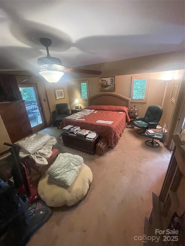 2505 White Thorne Ln, Waxhaw, NC 28173 - bedroom featuring carpet, access to exterior, and ceiling fan