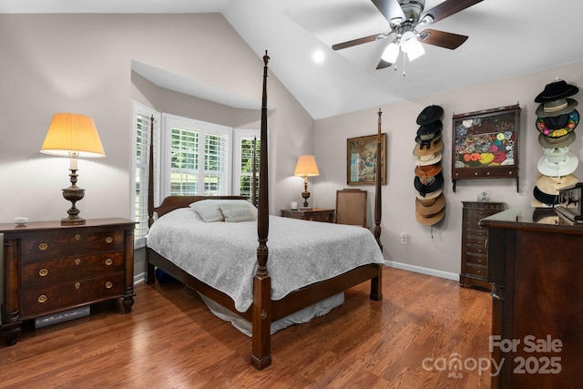 1321 Birch Dr, Morganton, NC 28655 - bedroom with vaulted ceiling, wood finished floors, baseboards, and a ceiling fan