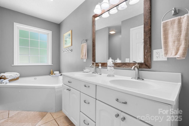 1321 Birch Dr, Morganton, NC 28655 - bathroom featuring double vanity, a garden tub, and tile patterned flooring