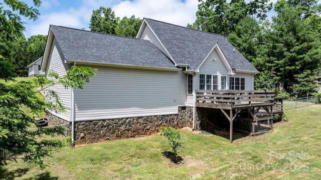 1321 Birch Dr, Morganton, NC 28655 - back of house featuring a wooden deck and roof with shingles