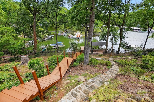 29049 Snapper Pt, Tega Cay, SC 29708 - view of yard with a floating dock, a water view, and view of scattered trees
