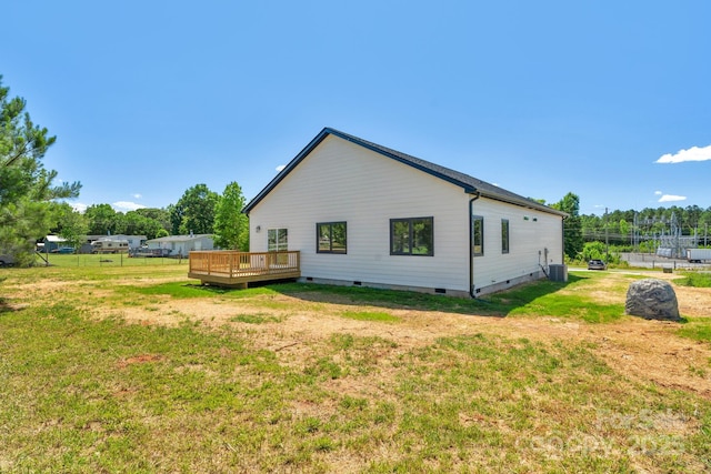 2104 County Line Rd, Kings Mountain, NC 28086 - view of property exterior featuring crawl space, a wooden deck, and cooling unit