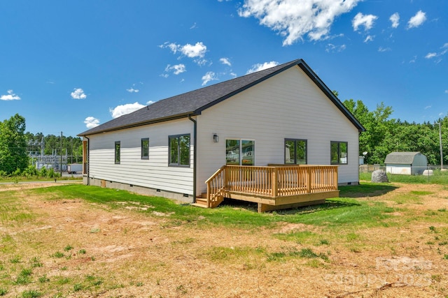 2104 County Line Rd, Kings Mountain, NC 28086 - rear view of house featuring crawl space, a wooden deck, and a yard