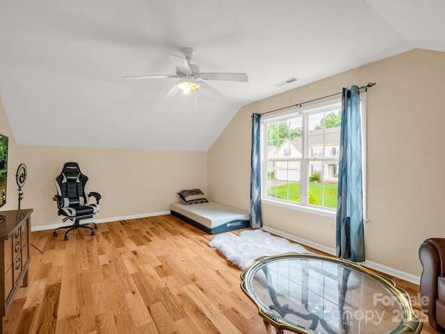 24 Yorktown Cir, Arden, NC 28704 - workout room featuring vaulted ceiling, light wood-type flooring, a ceiling fan, and baseboards