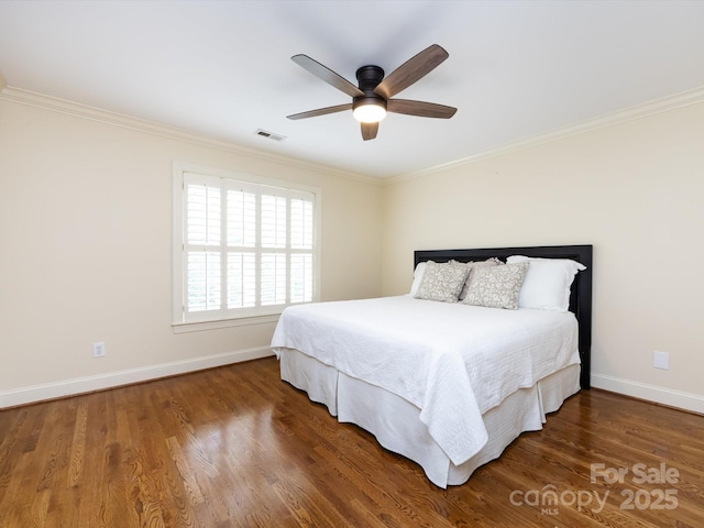 5816 Valley Stream Trl, Waxhaw, NC 28173 - bedroom featuring baseboards, wood finished floors, ornamental molding, and ceiling fan