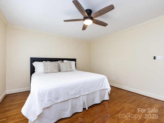 5816 Valley Stream Trl, Waxhaw, NC 28173 - bedroom featuring wood finished floors, ornamental molding, baseboards, and a ceiling fan