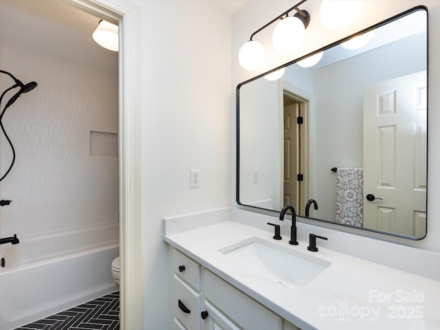 5816 Valley Stream Trl, Waxhaw, NC 28173 - bathroom featuring vanity, toilet, and bathtub / shower combination