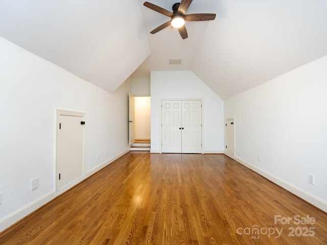 5816 Valley Stream Trl, Waxhaw, NC 28173 - bonus room with ceiling fan, wood finished floors, lofted ceiling, and baseboards