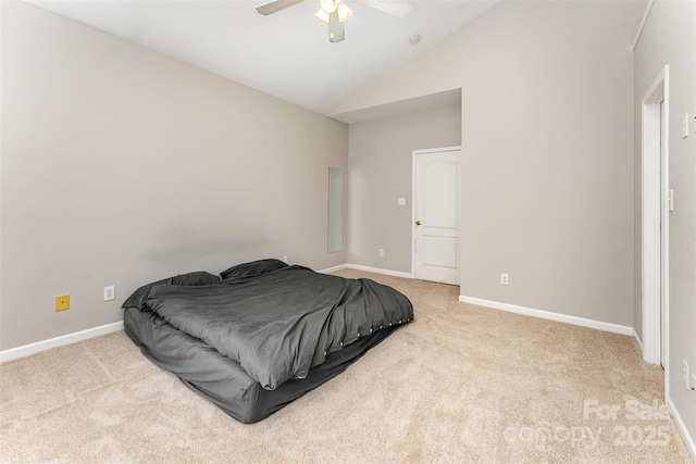 7642 Rolling Meadows Ln, Huntersville, NC 28078 - carpeted bedroom featuring lofted ceiling, baseboards, and a ceiling fan