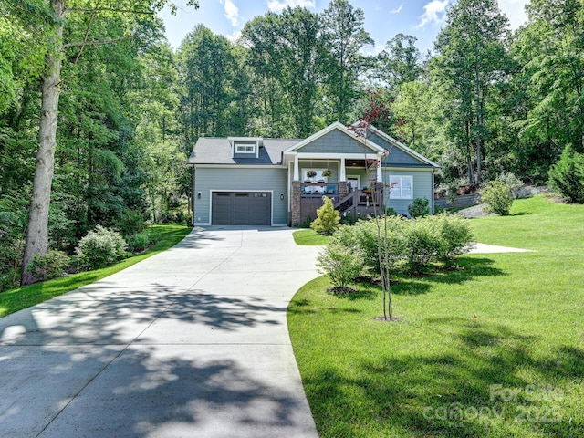 26 Addison Fisher Way, Asheville, NC 28805 - view of front of property featuring a garage, a front lawn, concrete driveway, covered porch, and stairs