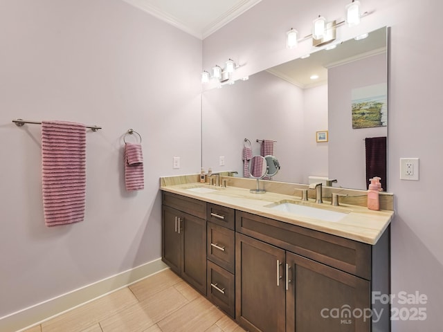 26 Addison Fisher Way, Asheville, NC 28805 - bathroom featuring double vanity, ornamental molding, and baseboards