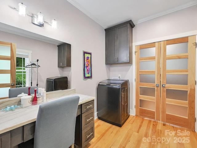 26 Addison Fisher Way, Asheville, NC 28805 - office space with light wood-type flooring, crown molding, and washer / clothes dryer