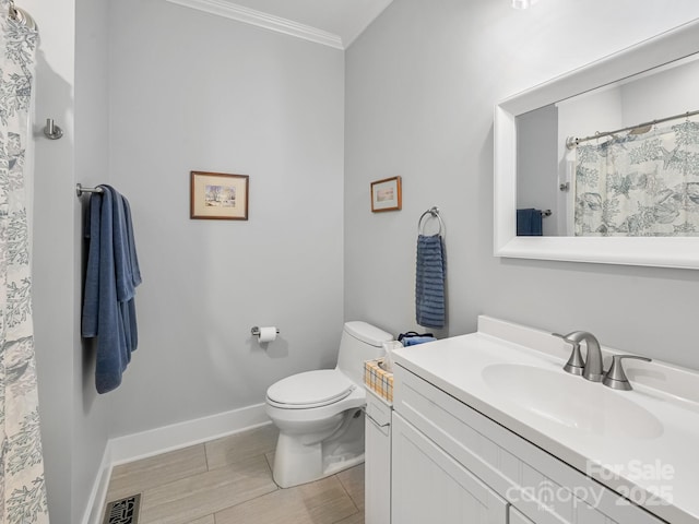 26 Addison Fisher Way, Asheville, NC 28805 - full bathroom featuring ornamental molding, vanity, toilet, baseboards, and a shower with shower curtain