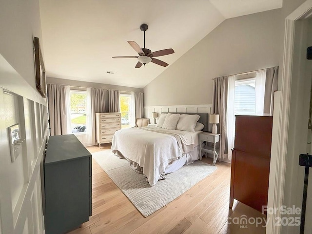3314 Mara Ct, Matthews, NC 28105 - bedroom featuring vaulted ceiling, light wood finished floors, and a ceiling fan