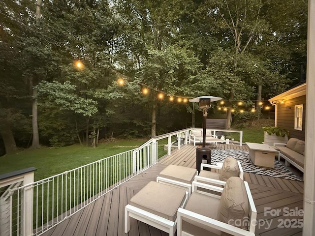 3314 Mara Ct, Matthews, NC 28105 - deck featuring outdoor lounge area, a yard, and view of scattered trees