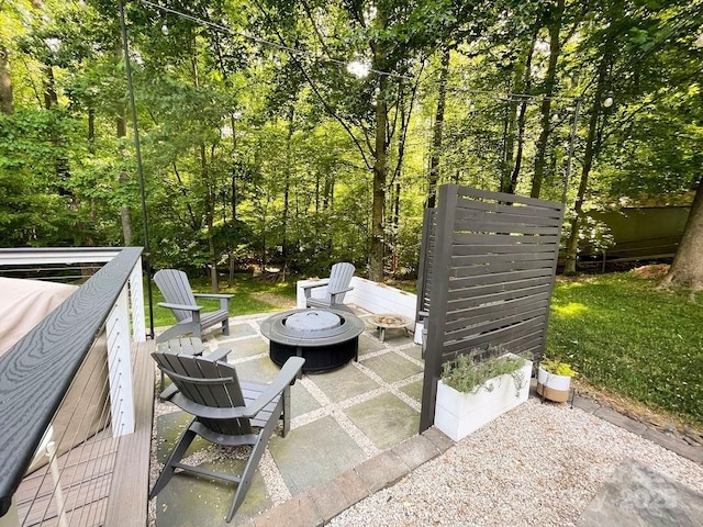 3314 Mara Ct, Matthews, NC 28105 - view of patio with a fire pit and a wooden deck