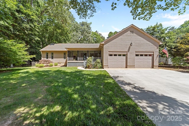 1827 Beckner Rd, Lexington, NC 27292 - ranch-style home with an attached garage, driveway, a front lawn, and a sunroom