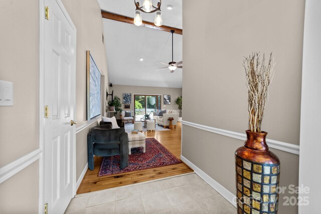 1827 Beckner Rd, Lexington, NC 27292 - tiled foyer with ceiling fan, baseboards, a chandelier, and vaulted ceiling