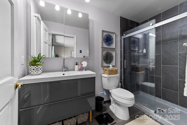 1827 Beckner Rd, Lexington, NC 27292 - full bath with toilet, vanity, a shower stall, and tile patterned floors
