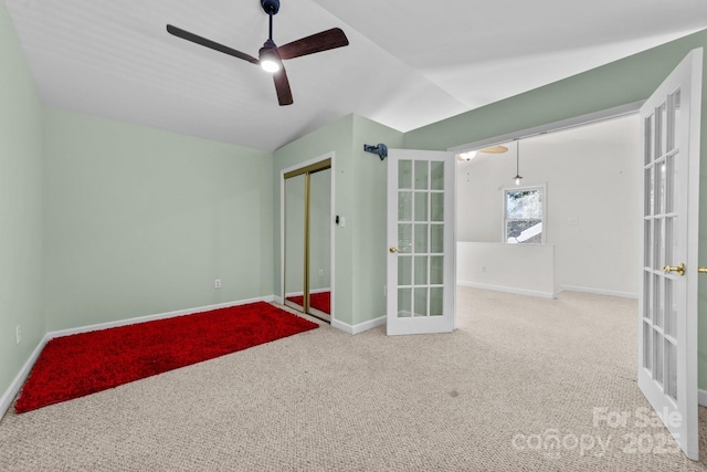 1827 Beckner Rd, Lexington, NC 27292 - carpeted spare room with french doors, lofted ceiling, a ceiling fan, and baseboards