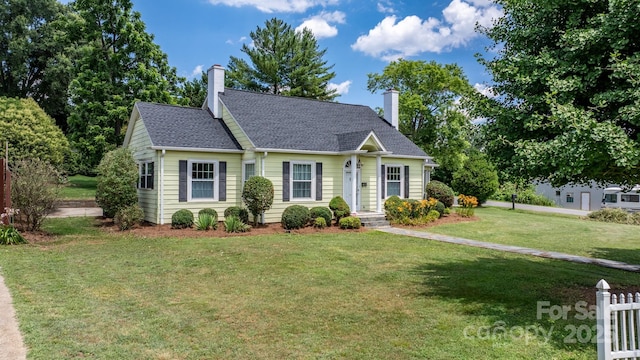 98 S Main St, Granite Falls, NC 28630 - view of front of property featuring a chimney, a front yard, and a shingled roof