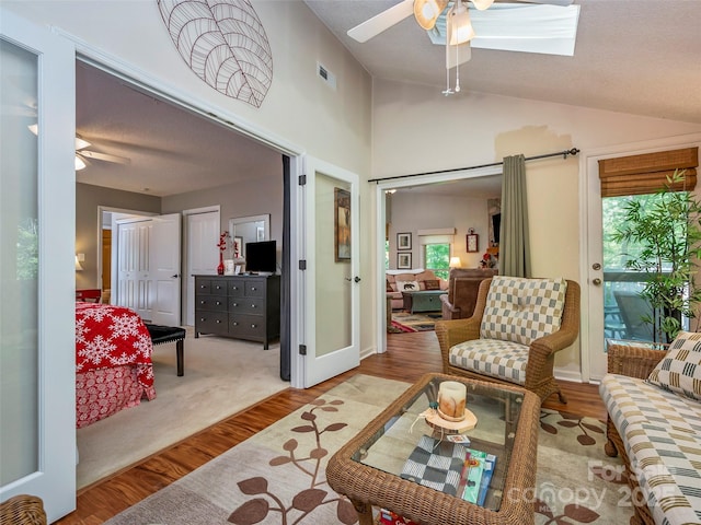 128 Quail Run Ct Unit 1627, Lake Lure, NC 28746 - living room with ceiling fan, wood finished floors, and lofted ceiling