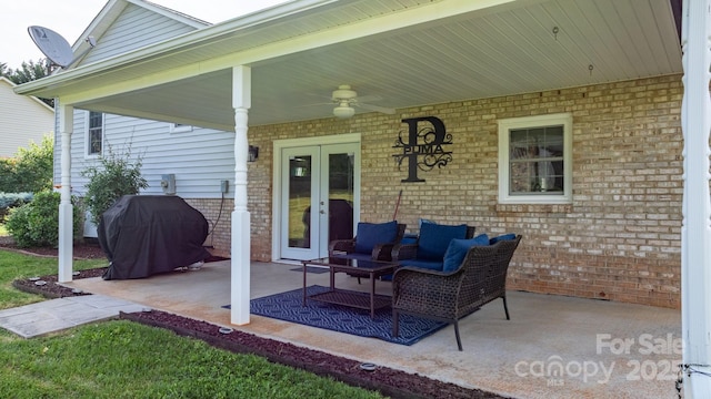 10 Hunters Ridge Ct, Granite Falls, NC 28630 - view of patio featuring french doors, ceiling fan, and a grill