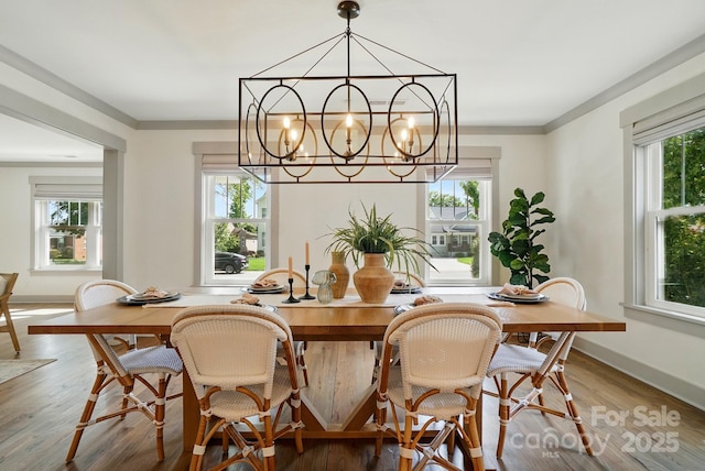 343 Melbourne Ct, Charlotte, NC 28209 - dining space with plenty of natural light, a chandelier, baseboards, and wood finished floors