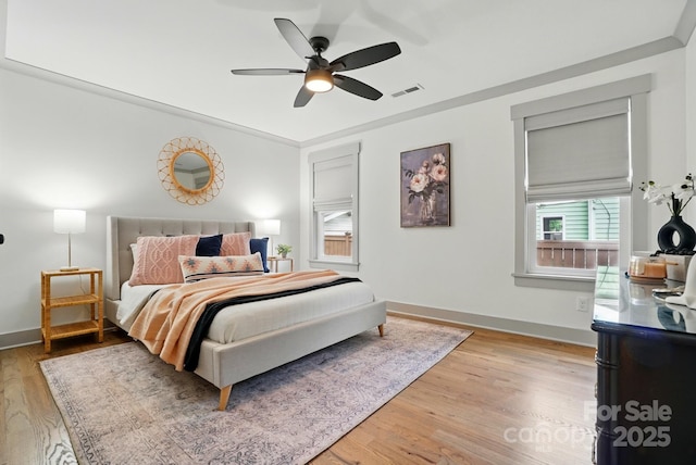 343 Melbourne Ct, Charlotte, NC 28209 - bedroom with light wood-style flooring, baseboards, and ceiling fan