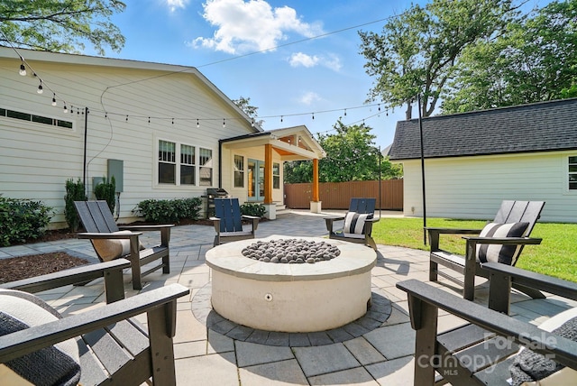 343 Melbourne Ct, Charlotte, NC 28209 - view of patio featuring an outdoor fire pit, french doors, and area for grilling