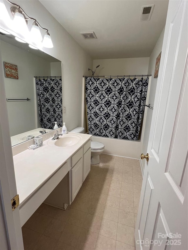 435 Riverwalk Dr NW, Concord, NC 28027 - bathroom with vanity, toilet, tile patterned flooring, and shower / bath combo