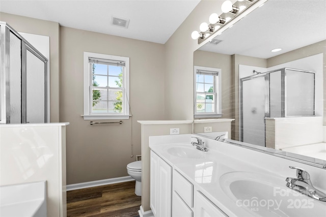 370 Running Briar Rd, Fletcher, NC 28732 - full bathroom with healthy amount of natural light, a shower stall, double vanity, and toilet