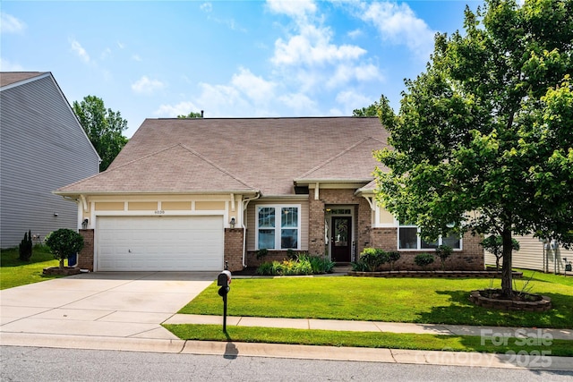 6038 Durango Way, Denver, NC 28037 - view of front of house with brick siding, an attached garage, concrete driveway, a front yard, and roof with shingles