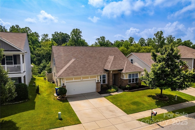 6038 Durango Way, Denver, NC 28037 - view of front of house with concrete driveway, an attached garage, a front yard, a shingled roof, and brick siding
