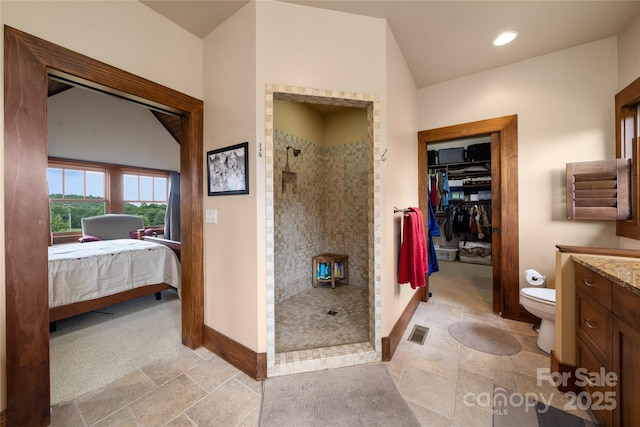 4862 Pinnacle Mountain Rd, Zirconia, NC 28790 - bathroom with a tile shower, vanity, ensuite bath, and recessed lighting