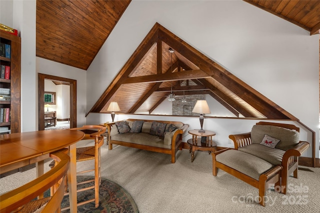 4862 Pinnacle Mountain Rd, Zirconia, NC 28790 - sitting room featuring lofted ceiling, carpet, and wood ceiling