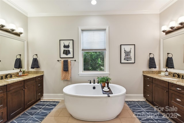164 Twin Sisters Ln, Mooresville, NC 28117 - full bathroom featuring baseboards, two vanities, tile patterned flooring, and crown molding
