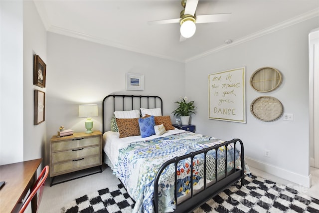 164 Twin Sisters Ln, Mooresville, NC 28117 - carpeted bedroom featuring ornamental molding, baseboards, and a ceiling fan