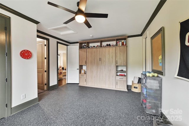 164 Twin Sisters Ln, Mooresville, NC 28117 - interior space featuring ornamental molding, baseboards, and ceiling fan