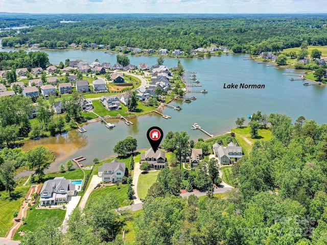 164 Twin Sisters Ln, Mooresville, NC 28117 - aerial perspective of suburban area with a forest and a nearby body of water