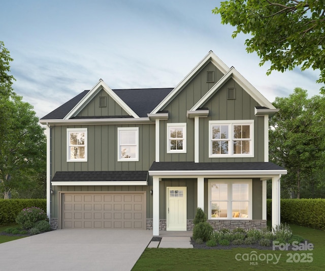 1811 Country Club Rd, Lincolnton, NC 28092 - craftsman house featuring an attached garage, driveway, board and batten siding, and stone siding