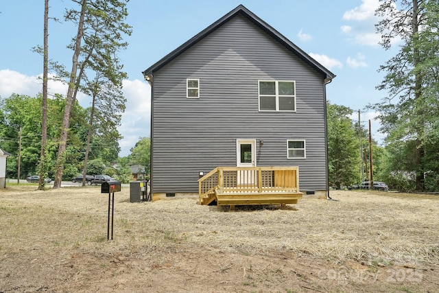 401 W Charlotte Ave, Mount Holly, NC 28120 - rear view of house featuring crawl space, a wooden deck, and cooling unit