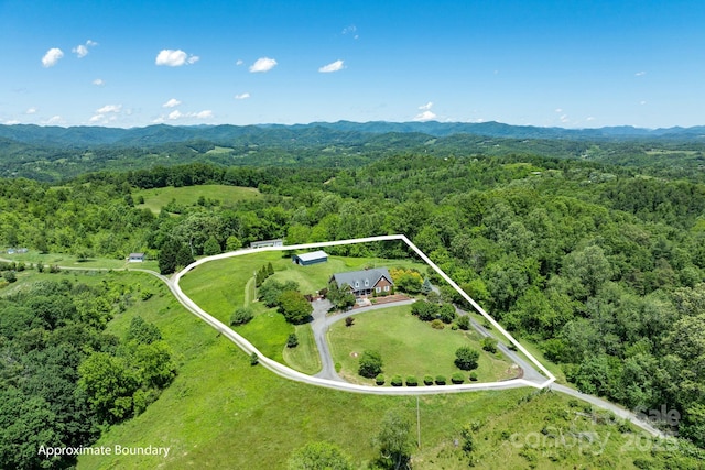250 Huey Rd, Marshall, NC 28753 - aerial overview of property's location featuring a forest, property parcel outlined, and mountains