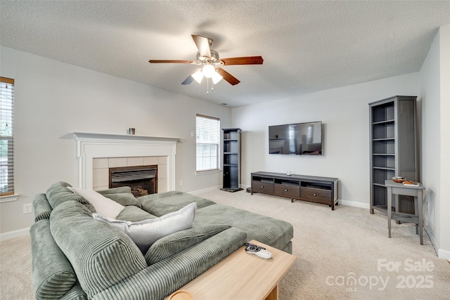 1791 Rosewell Dr Unit 65, Rock Hill, SC 29732 - living area with light colored carpet, ceiling fan, baseboards, and a textured ceiling