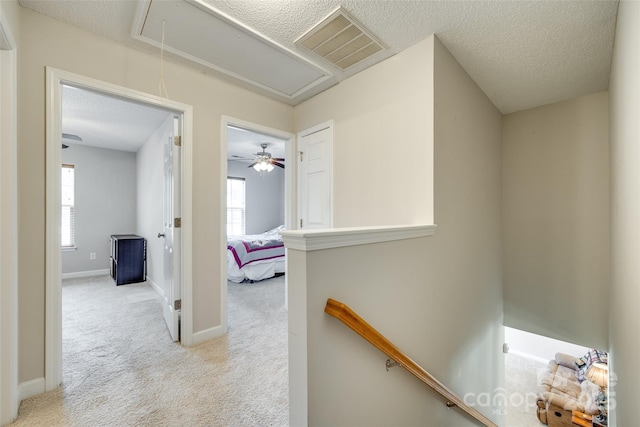 1791 Rosewell Dr Unit 65, Rock Hill, SC 29732 - hallway with attic access, carpet, an upstairs landing, a textured ceiling, and baseboards