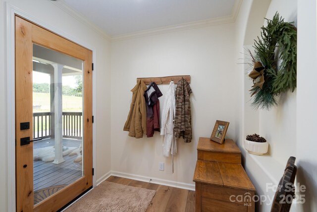 16132 Mclester Rd, Oakboro, NC 28129 - entryway with wood finished floors, crown molding, and baseboards