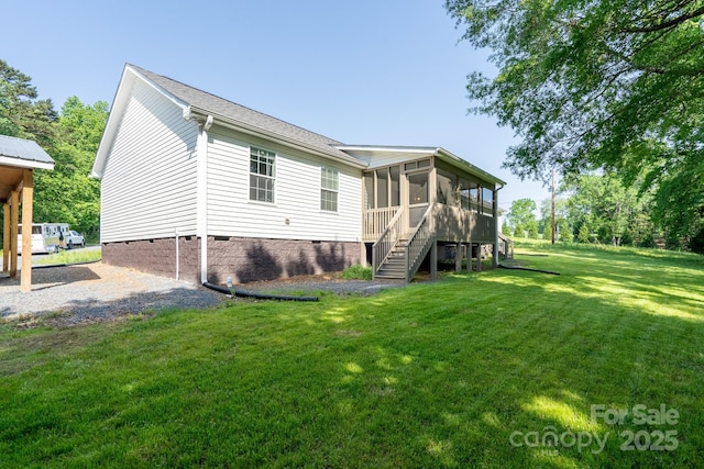 16132 Mclester Rd, Oakboro, NC 28129 - back of property with a sunroom, crawl space, a yard, and stairs