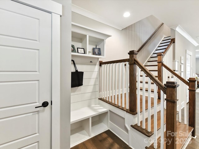 2517 Marlowe Ave, Charlotte, NC 28208 - mudroom with dark wood-style floors and crown molding